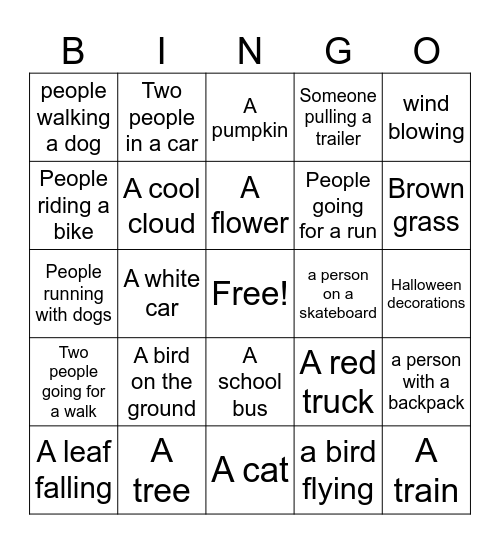 Bingo for the Bus Bingo Card
