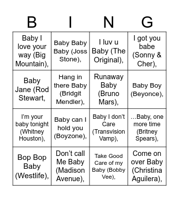 Taylr's Baby Shower Bingo Card