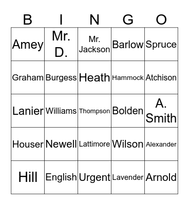 Staff Bingo Card
