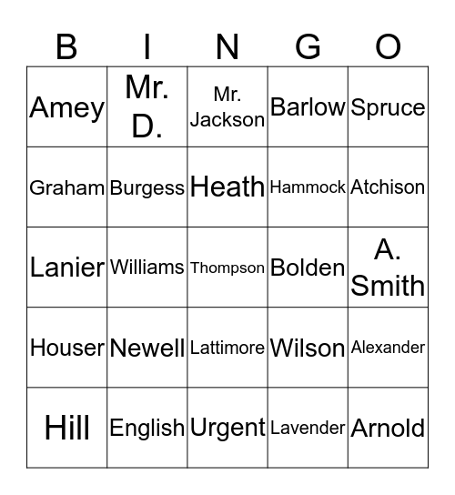 Staff Bingo Card