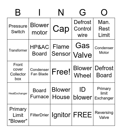 HVAC Bingo Card