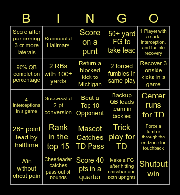 2022 AppState Football Season Bingo Card