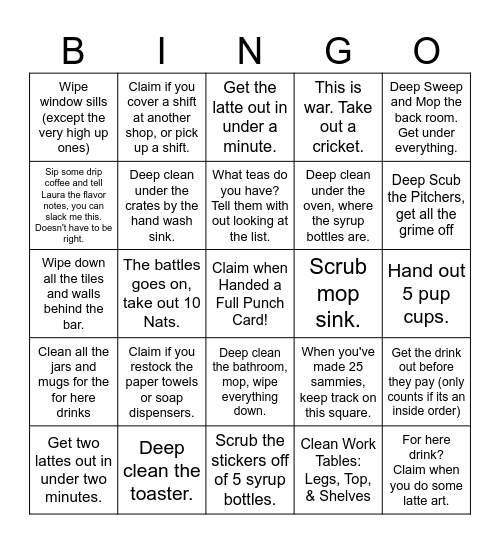 Sidecar Bingo Card