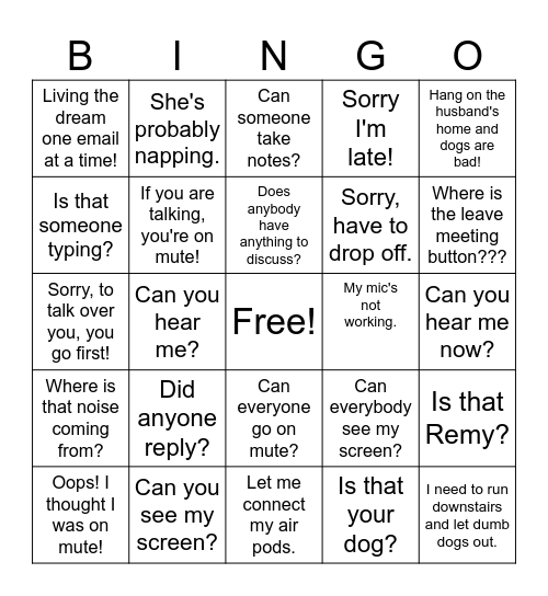 work work work work work! Bingo Card