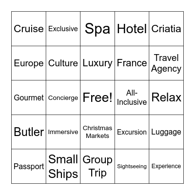 River Cruise Bingo Card