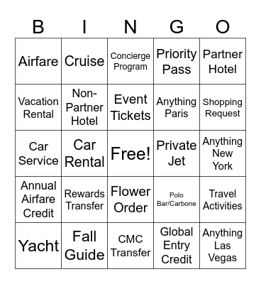 LUXURY CARD BINGO Card