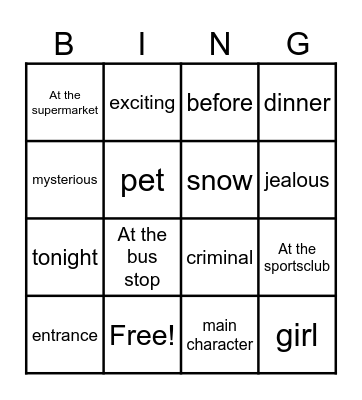 Engels Bingo Card