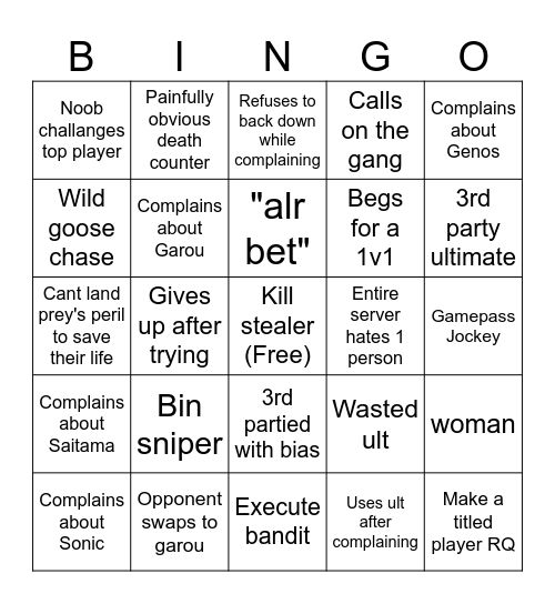 Untitled Bingo Card