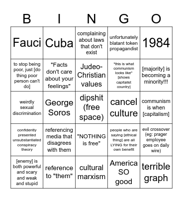 Conservative Propaganda Bingo Card