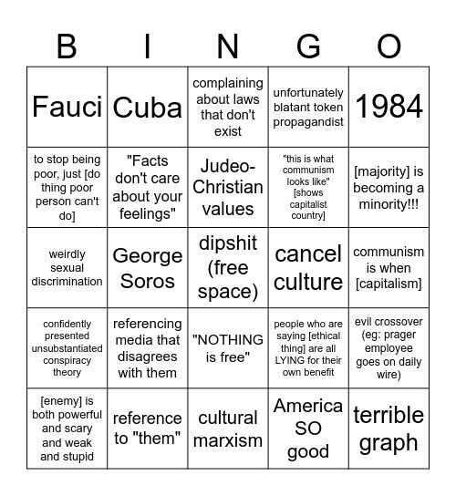 Conservative Propaganda Bingo Card