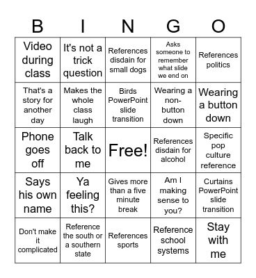 Gittens Bingo Card