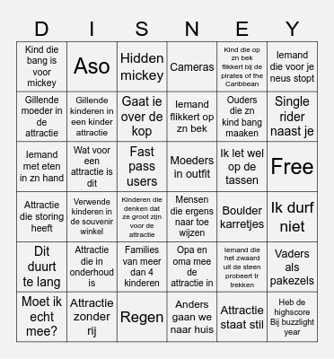 Nederlandse disney bingo Card