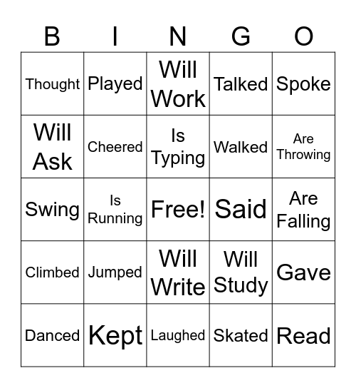 Verb Bingo Card