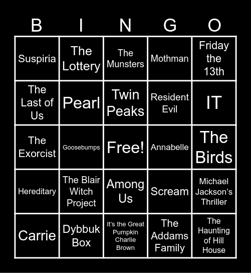 Halloween Bingo Night! Bingo Card