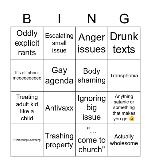 Insane parents bingo (The click) Bingo Card