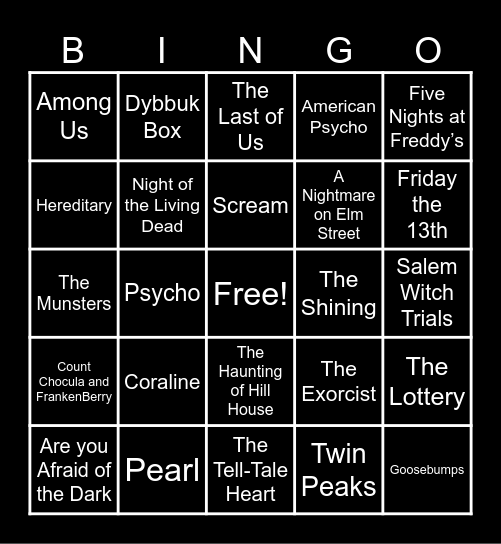 Halloween Bingo Night! Bingo Card