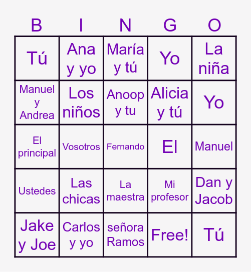 Conjugation Bingo Card