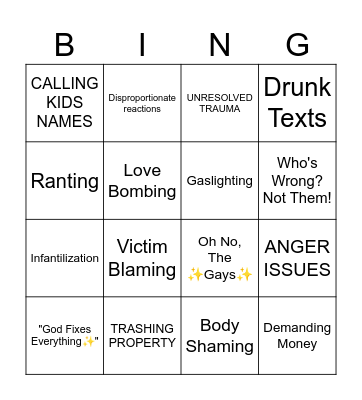 BAD PARENTING Bingo Card