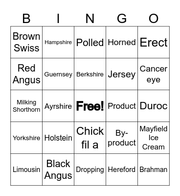Livestock Bingo Card