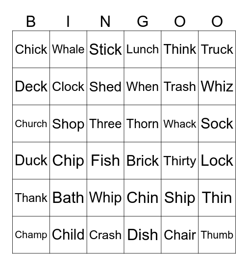 Phonics Bingo Card