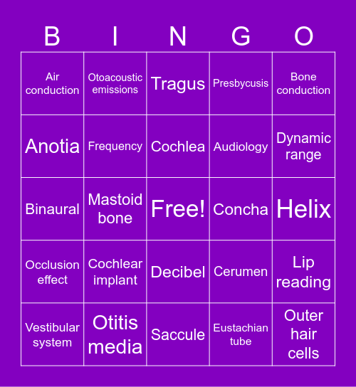 Audiology Bingo Card