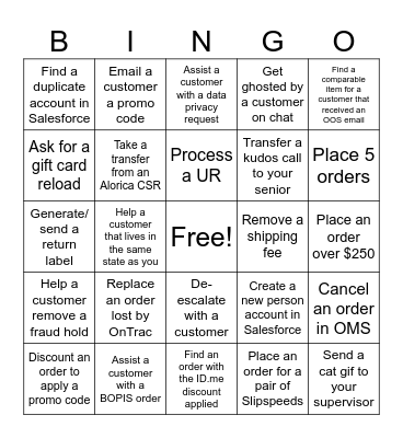 Customer Service Week Bingo Card