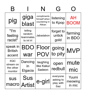 Saz Bingo Card Bingo Card