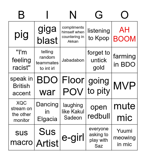Saz Bingo Card Bingo Card