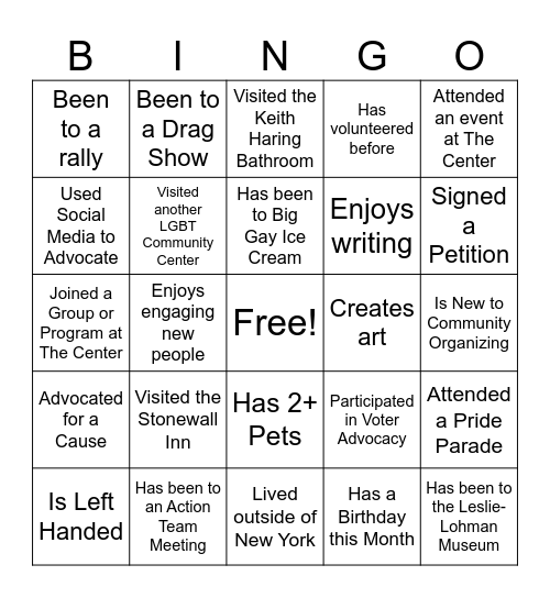 RiseOut Bingo Card