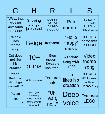 Half-Asleep Chris Bingo Card