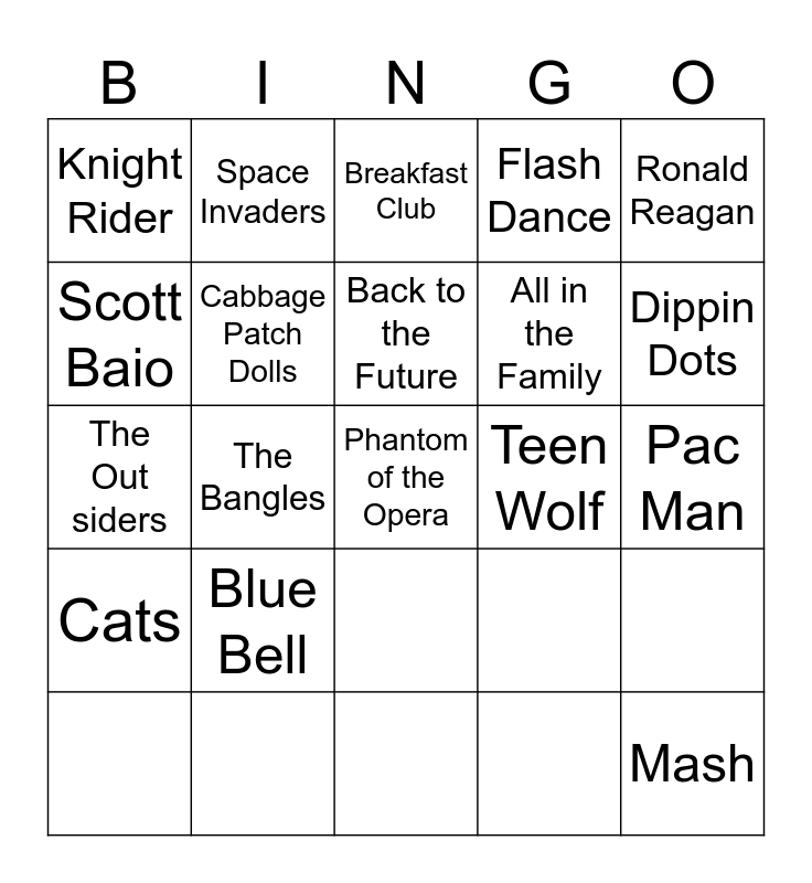 80 s Trivia Bingo Card 80 s trivia bingo card