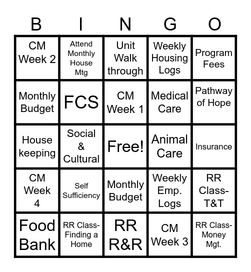 Stepping Stones Bingo Card