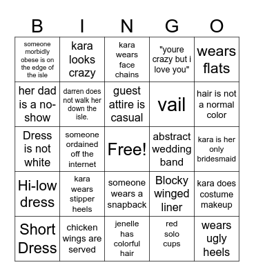 Cringe Wedding Bingo Card