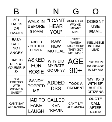 DAY IN THE LIFE Bingo Card