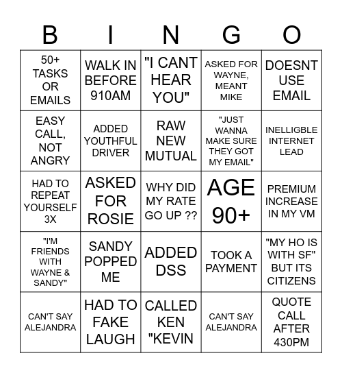 DAY IN THE LIFE Bingo Card