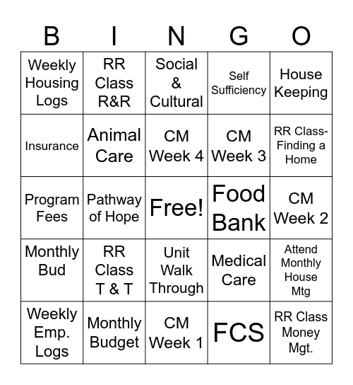 Stepping Stones Bingo Card