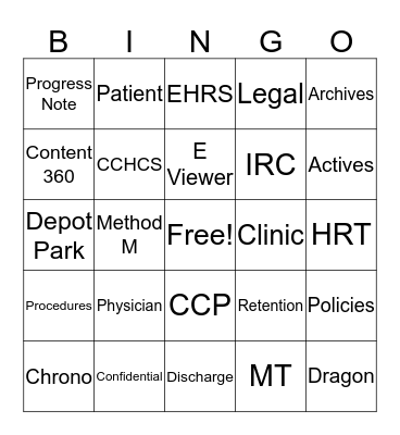 Helth Information Management  Bingo Card