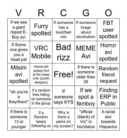 VRChat Bingo Card