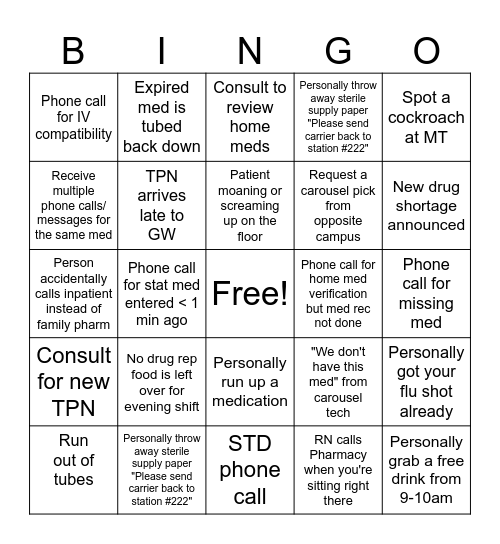 Pharmacy Week BINGO Card