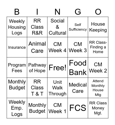 Stepping Stones Bingo Card