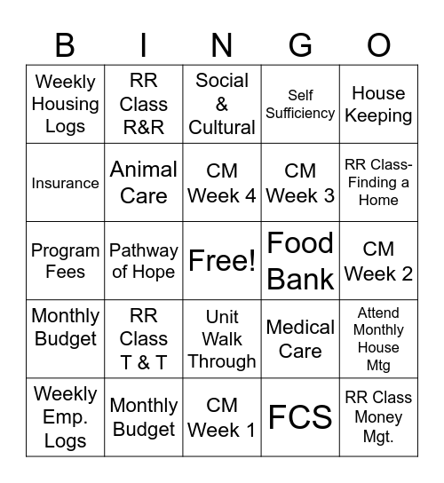 Stepping Stones Bingo Card