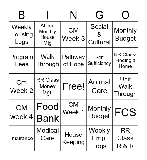 Stepping Stones Bingo Card