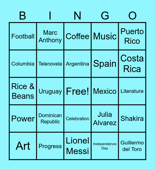 Hispanic Heritage Month Bingo Card