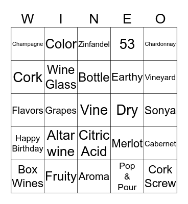 Wine Bingo  Bingo Card