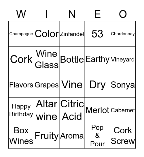 Wine Bingo  Bingo Card