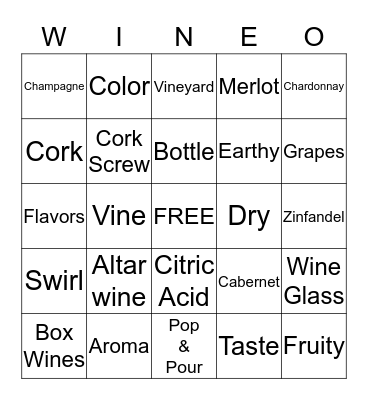 Wine Bingo  Bingo Card