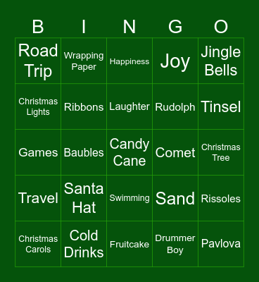 Aussie Christmas Bingo Card