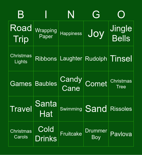 Aussie Christmas Bingo Card