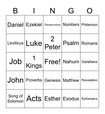 Bible Books Bingo Card