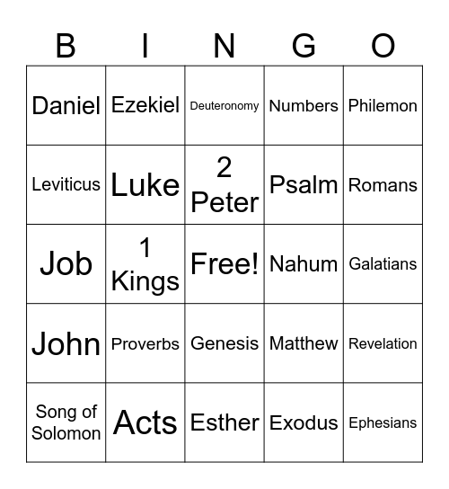 Bible Books Bingo Card